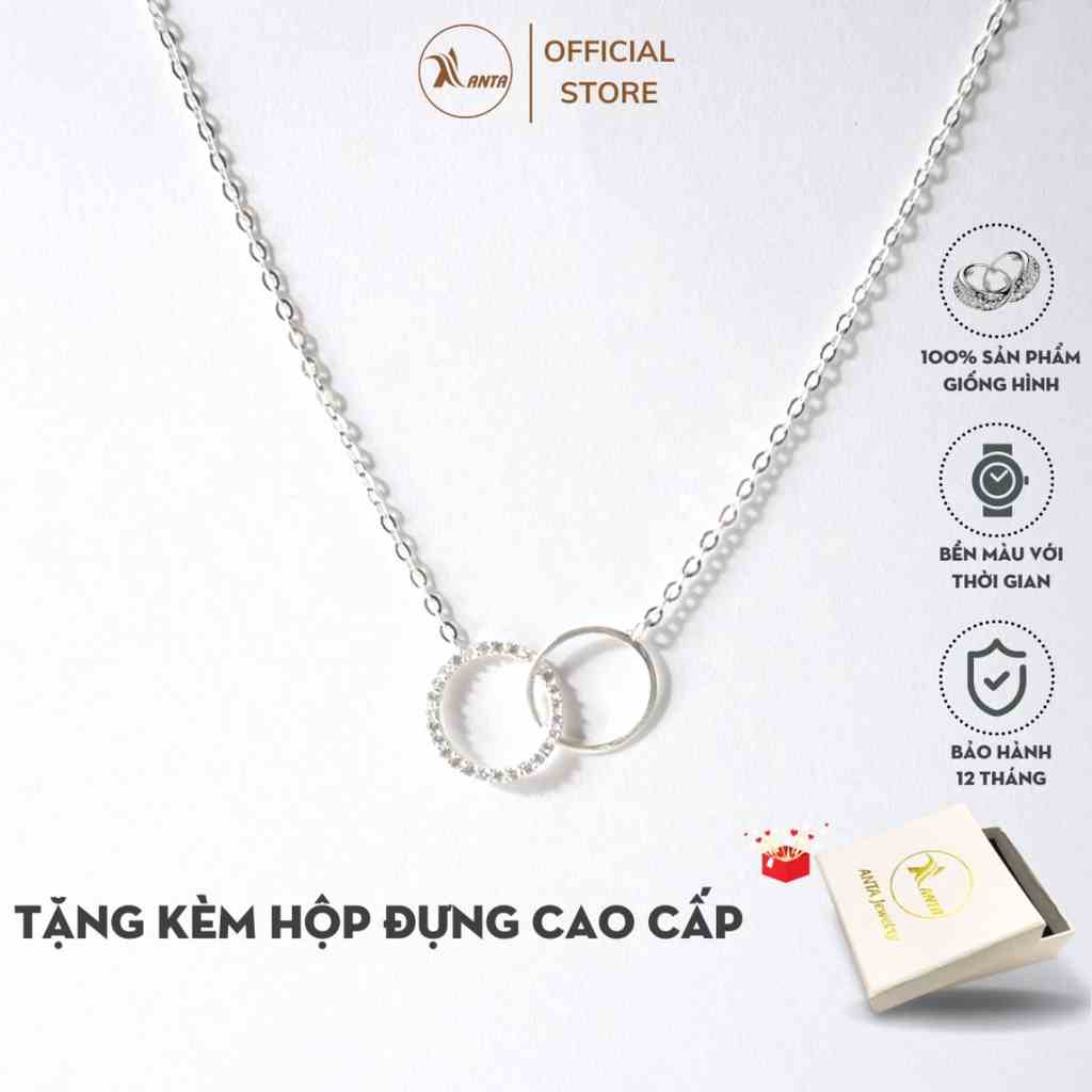 [Mã BMLTB35 giảm đến 35K đơn 99K] Dây chuyền bạc nữ ATJ9068 Double Circle Necklace 2 vòng tròn đính đá ANTA Jewelry