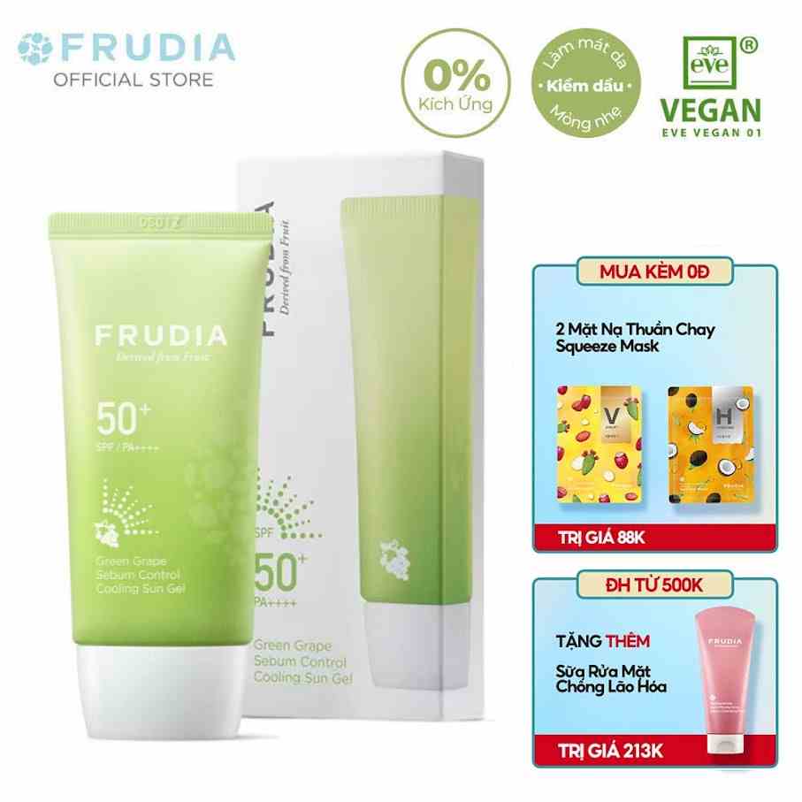 [Tặng 88k] Kem Chống Nắng Kiềm Soát Bã Nhờn Dạng Gel Frudia Green Grape Sebum Control Cooling Sun Gel SPF50+ PA++++ 50g