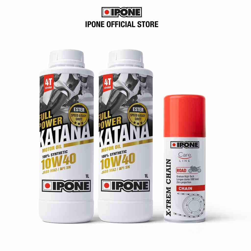 Combo 2 chai nhớt Ipone Full Power Katana (1L) + 1 chai X-trem Chain Road (100ml)