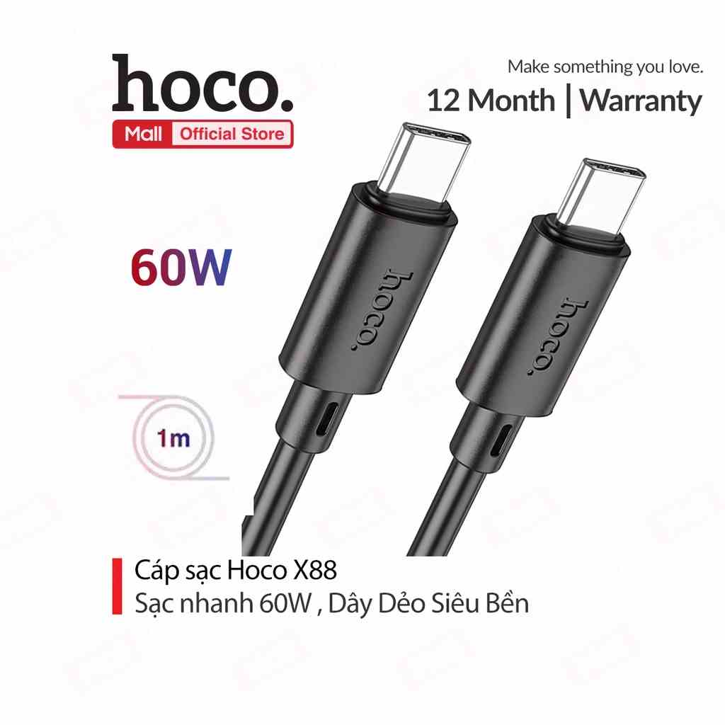 Cáp sạc PD60W Hoco X88 Type-C to Type-C đồng bộ dữ liệu nhanh chóng dài 1M cho Android ( Đen )