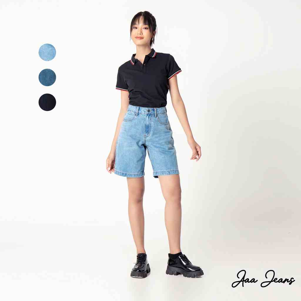 Quần short jean nữ lưng cao ngang gối Aaa Jeans