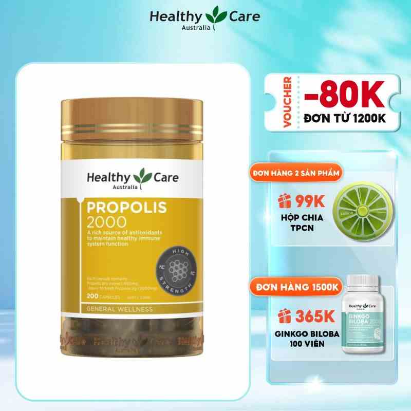 Viên uống keo ong tăng cường miễn dịch Healthy Care Propolis 200 viên