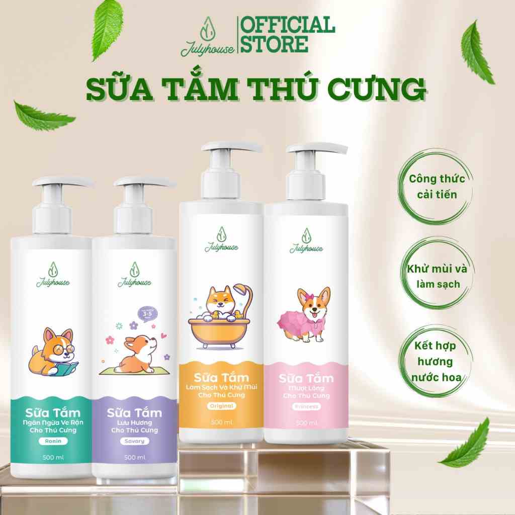 Sữa tắm cho chó mèo 150ml/500ml Julyhouse thơm mát khử mùi hôi