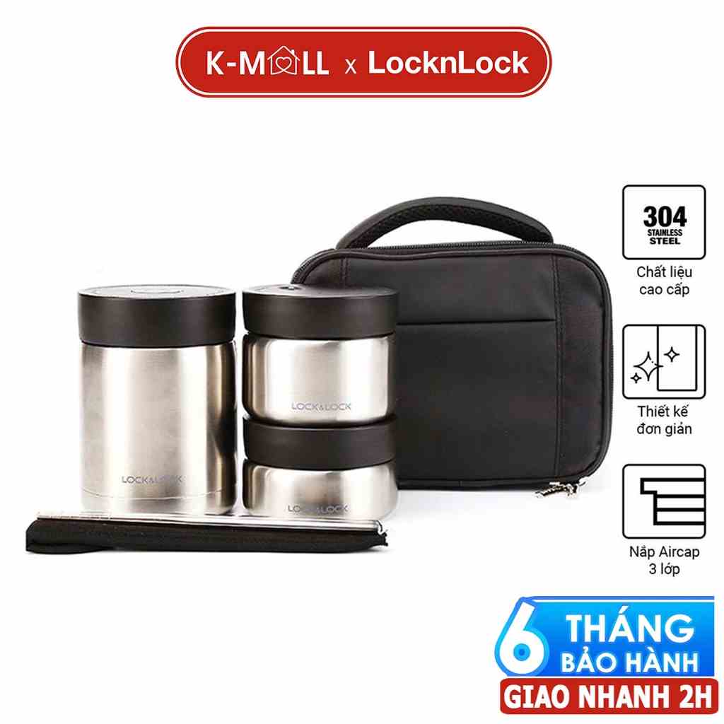 Bộ hộp cơm giữ nhiệt LocknLock màu bạc 3 ngăn, có nút thoát hơi điều chỉnh LHC8031SLV LHC8031 - K-MALL