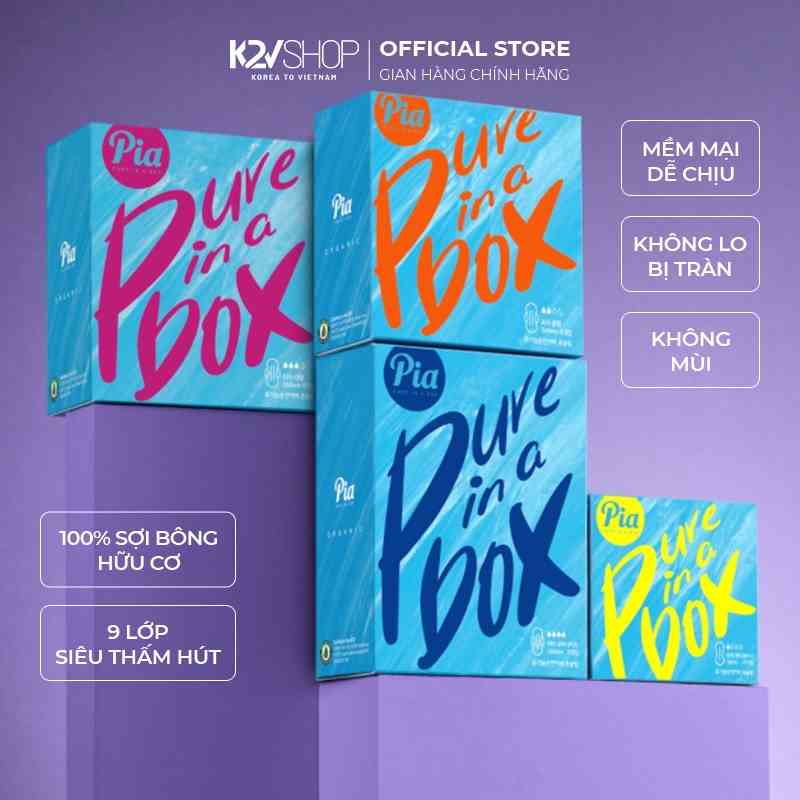 [Mã BMLT35 giảm đến 35K đơn 99K] Băng Vệ Sinh Hữu Cơ Có Cánh Hàn Quốc Pia PURE IN A BOX Organic Sanitary Pads 83g/miếng