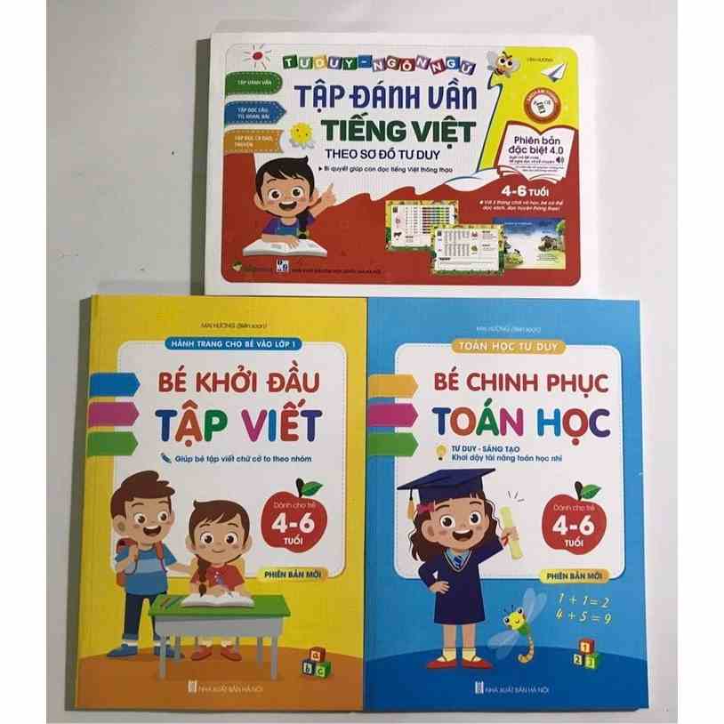 Combo Sách chuẩn bị cho bé vào lớp 1 lẻ tùy chọn (Tập Đánh vần + Bé Khởi đầu tập viết + chinh phục toán) hoc)