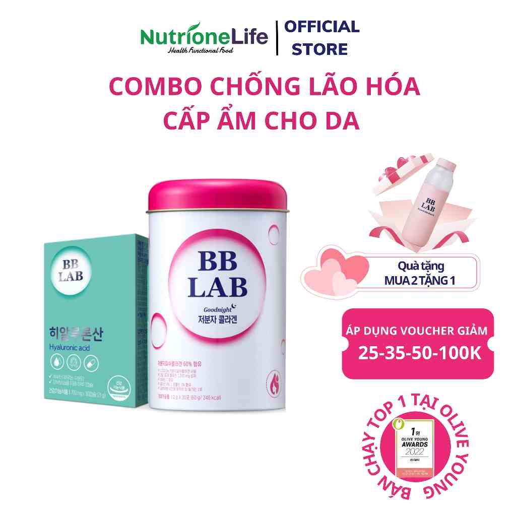 Combo BB Lab Low Molecular Collagen,Hyaluronic acid bổ Sung Collagen, Cấp Ẩm ,Da Sáng Mịn 30 Viên/Hộp