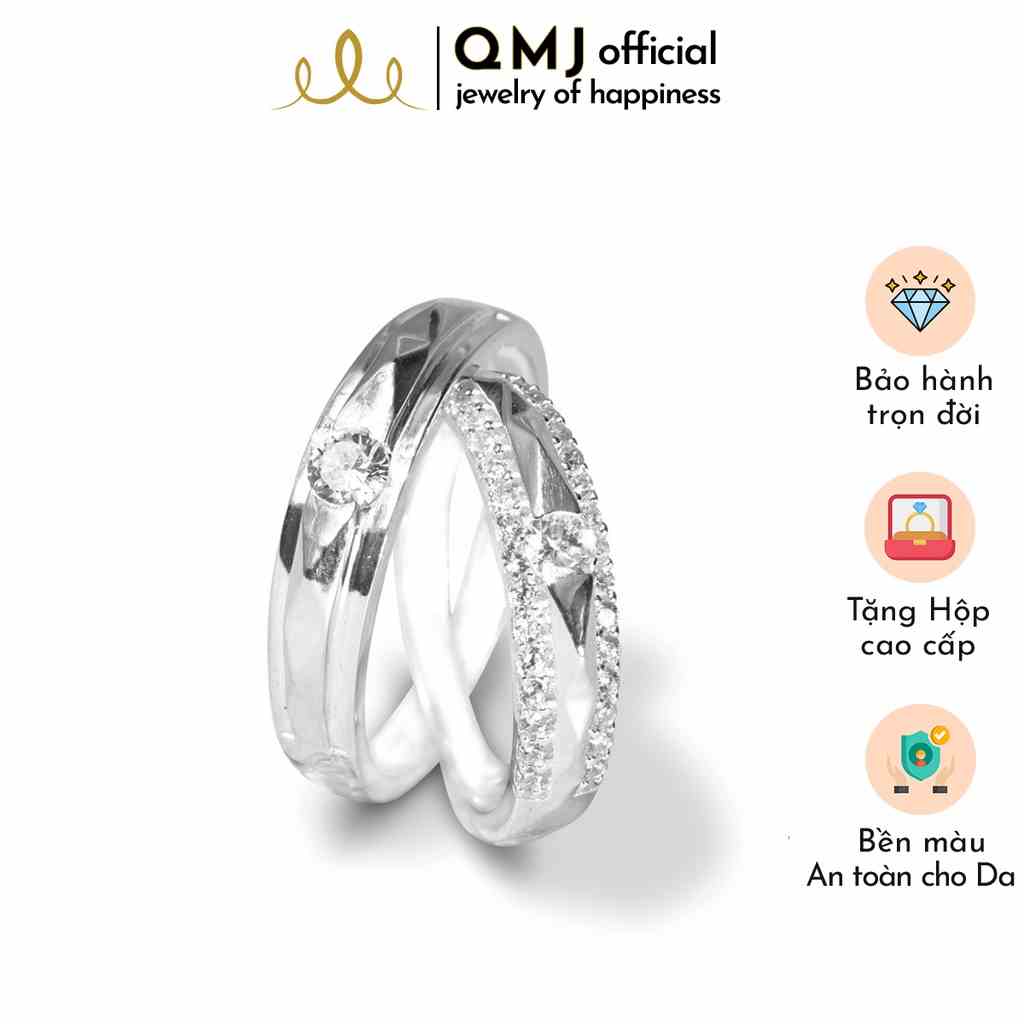 Nhẫn cặp đôi bạc 925 Sweet Heart đính đá CZ, khắc tên lazer miễn phí QMJ  - Q568