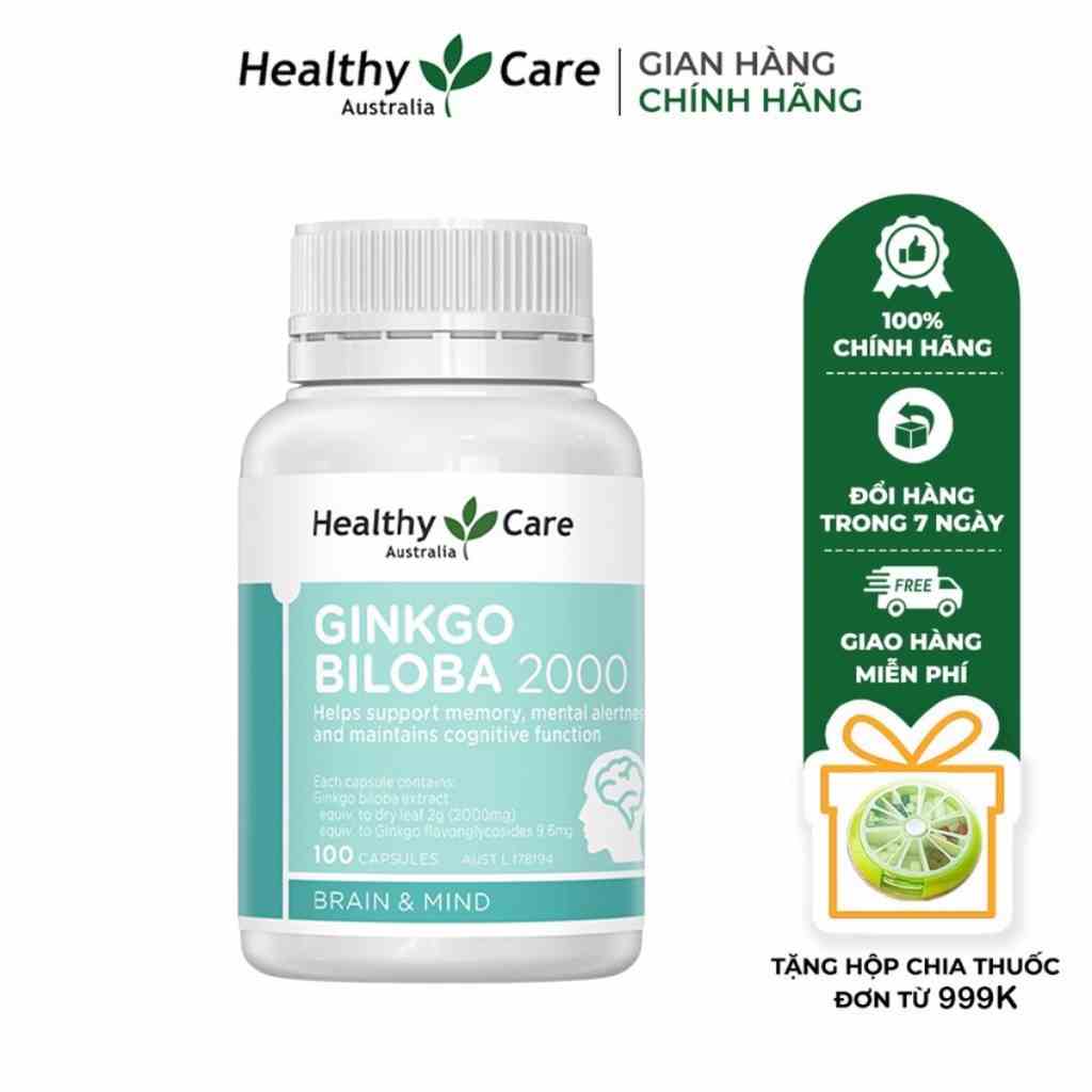 Viên uống bổ não Healthy Care Ginkgo Biloba 100 viên, giúp cải thiện trí não