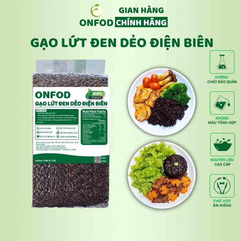 Gạo lứt đen dẻo điện biên organic ONFOD dành cho người giảm cân, thực dưỡng, ăn kiêng, tiểu đường, béo phì 500g 1kg