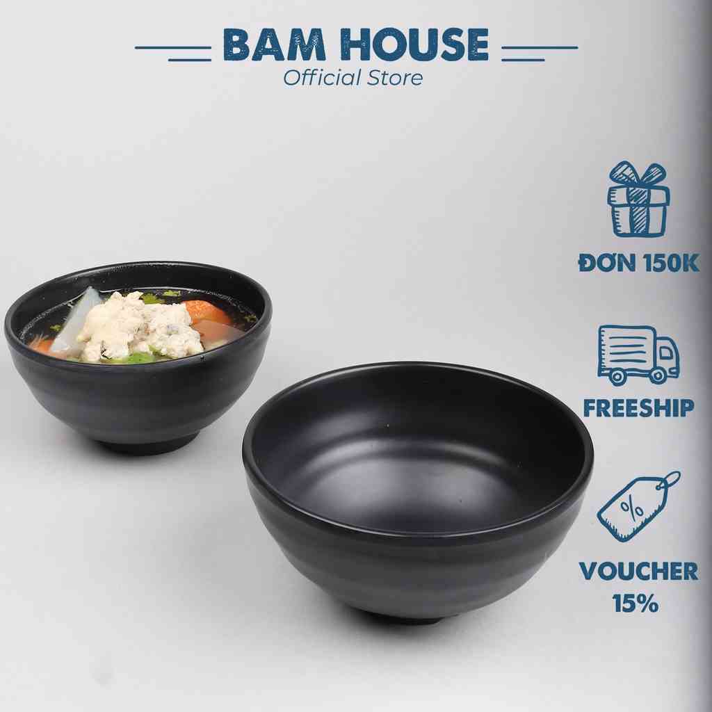 Chén nhựa đen nhám Bam House chất liệu Melamine cao cấp CND02 - Chén nhựa Melamine