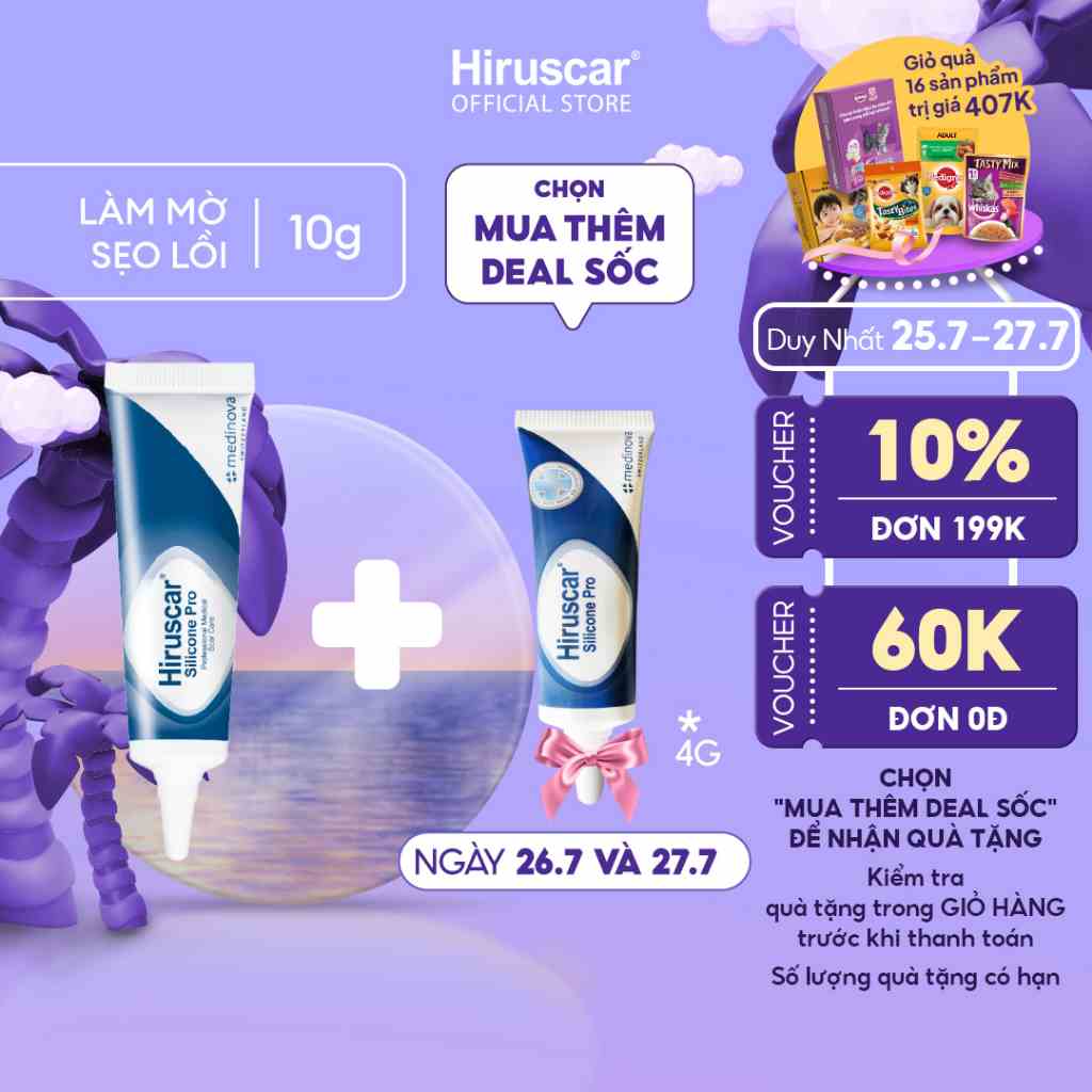 Gel xử lý sẹo mổ, to, lồi & phì đại Hiruscar Silicone Pro 10g