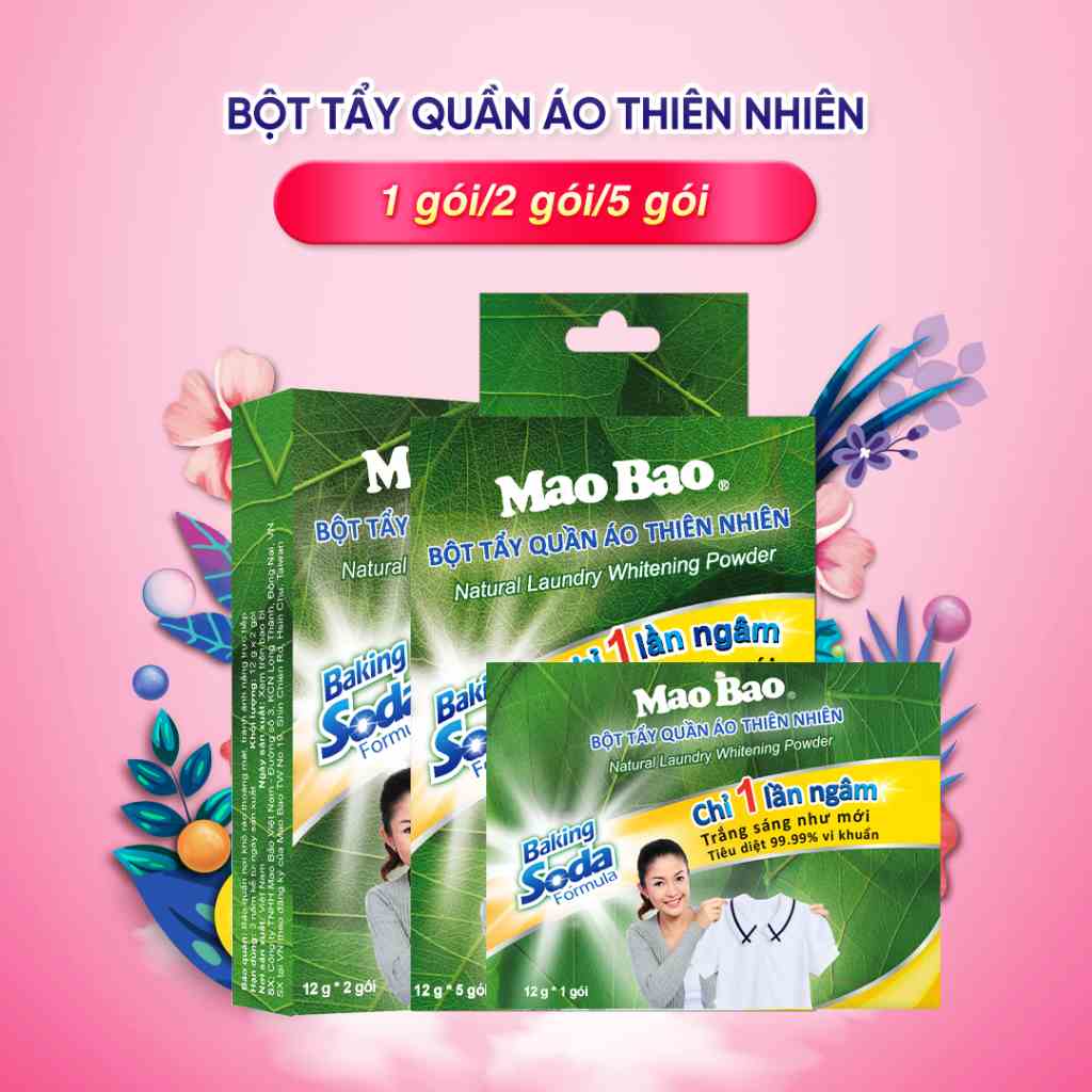 Bột tẩy quần áo thiên nhiên Baking Soda Mao Bao 12g/1 gói, tẩy sạch quần áo trắng, chăn ga, không gây kích ứng da