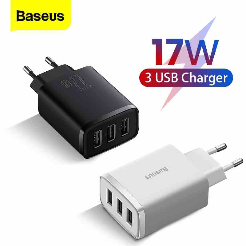 Cốc Sạc Nhanh Baseus EU/UK/US 17W 3 Cổng USB Chuyên Dụng Cho iPhone Xiaomi