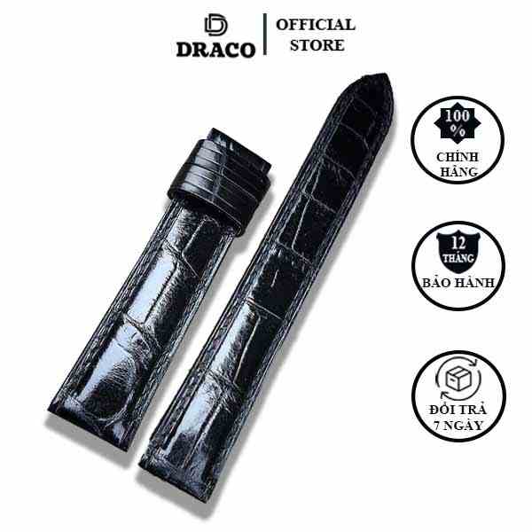 Dây da đồng hồ Draco DDDH01màu đen size 20 -22 [Tặng kèm khóa]chất liệu da bò thật cao cấp dập vân cá sấu- t