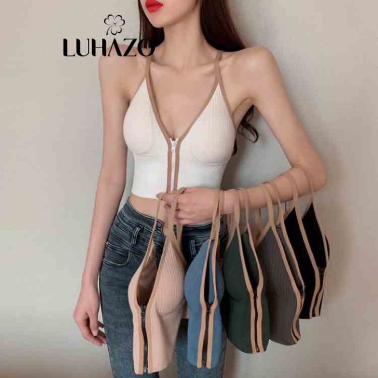 Áo bra croptop LUHAZO 2 dây cotton len tăm sexy co giãn  quyến rũ có mút đệm ngực Nhiều Màu Thể Thao DK7T401