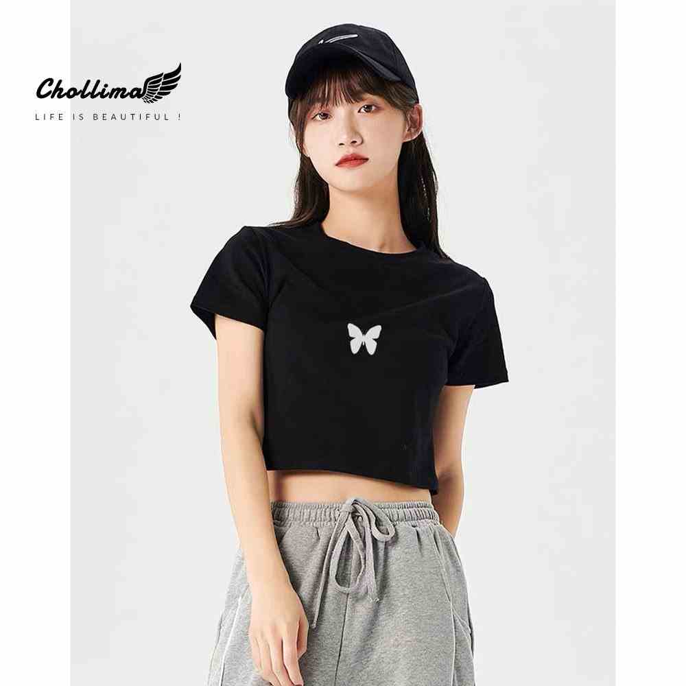 Áo thun croptop tay lỡ Chollima in hình CON BƯỚM AT453 chất vãi dày dặn co giãn 4 chiều