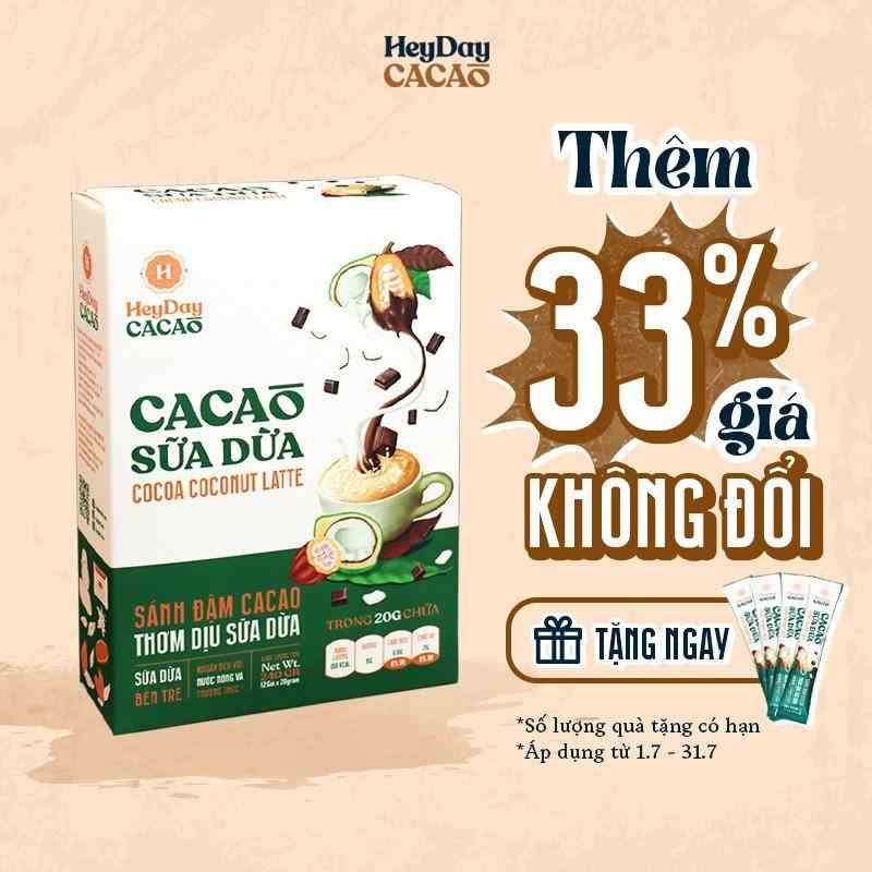 Bột Cacao Sữa Dừa Heyday - Hộp Giấy 12 Gói Tiện Lợi 20g - Bột cacao sữa dừa tự nhiên, thuần chay - Heyday Cacao