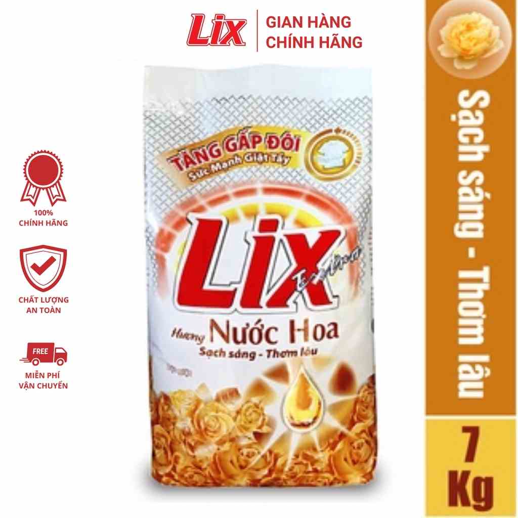 Bột giặt Lix Extra hương nước hoa 7kg EH070 tăng gấp đôi sức mạnh giặt tẩy quần áo sạch thơm lâu cho giặt tay, máy