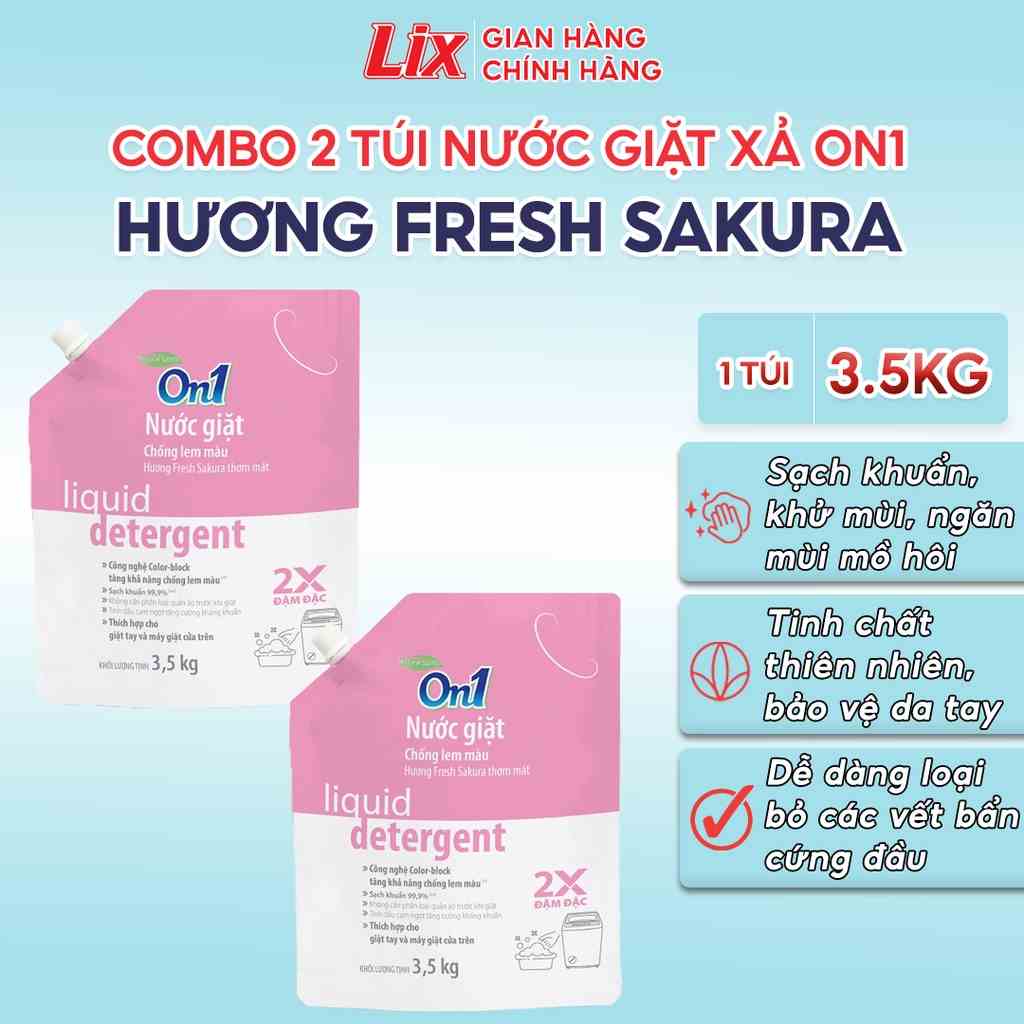 Combo 2 túi nước giặt xả On1 chống lem màu hương Fresh Sakura 3.5Kg/ túi 2C- N6403 sạch khuẩn, khử mùi