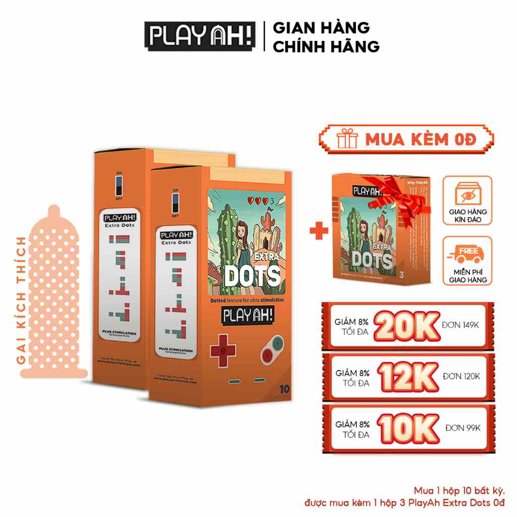 Combo 2 Bao cao su PLAYAH Extra Dots Thêm Gai Hộp 10