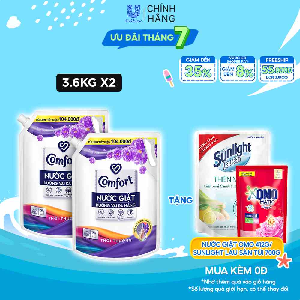 Combo 2 túi nước giặt dưỡng vải Comfort hương Thời Thượng 3.6kg