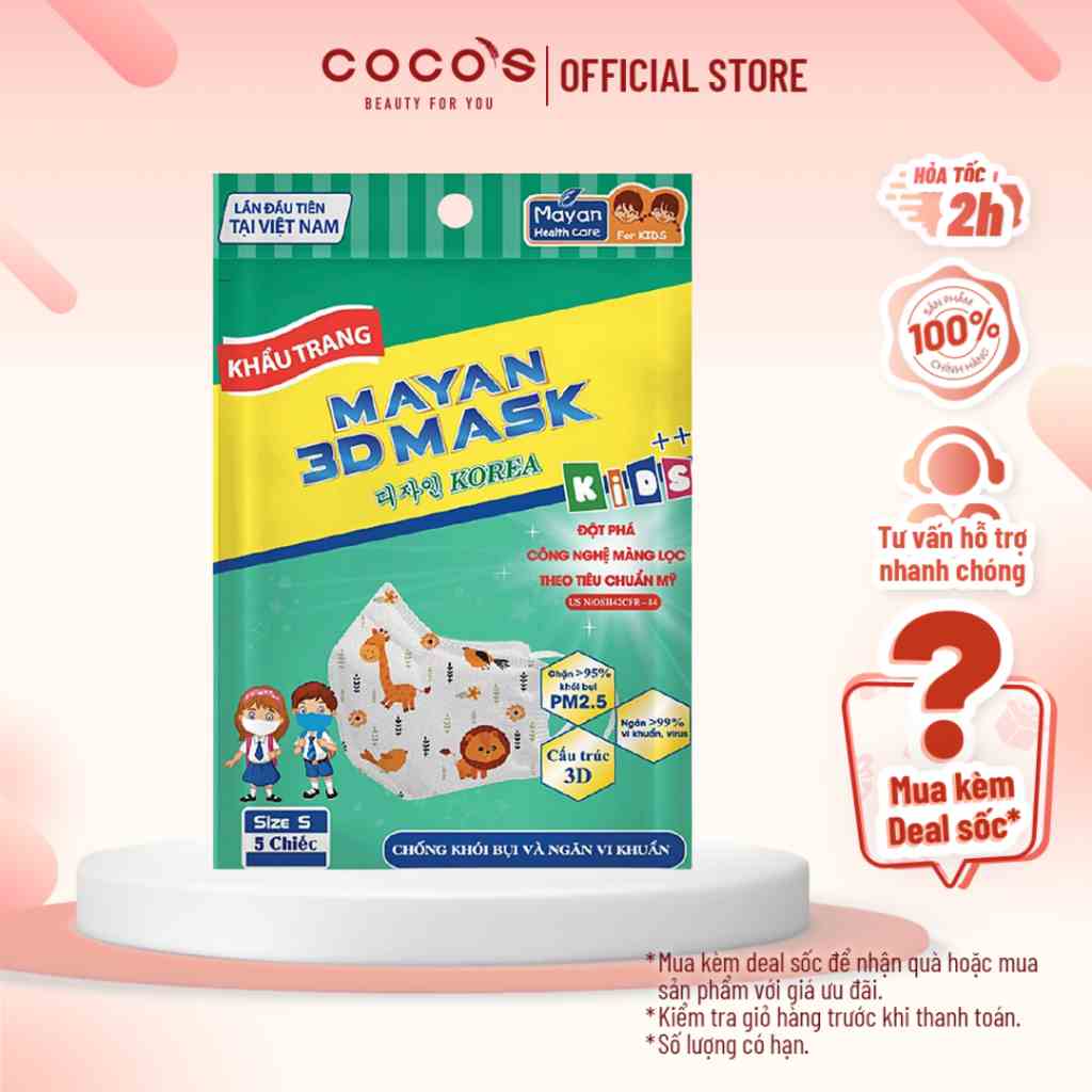 Khẩu Trang Mayan 3D Mask Media Chống Bụi PM 2.5 4 lớp Gói 5 cái TRẺ EM