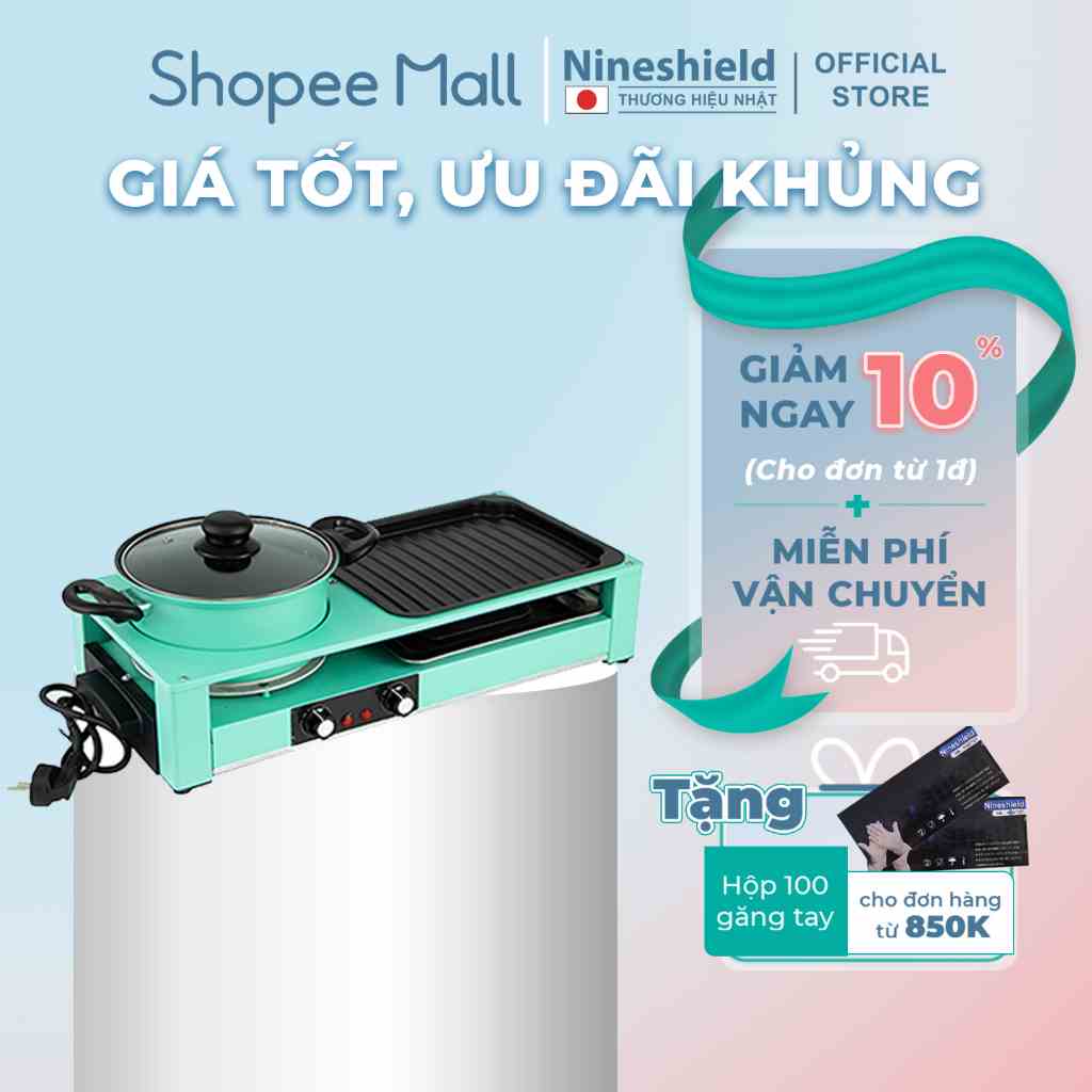 Bếp nướng điện Nineshield KB303 - Bếp lẩu nướng đa năng 2 trong 1 tiện lợi - Chống dính - Hàng chính hãng