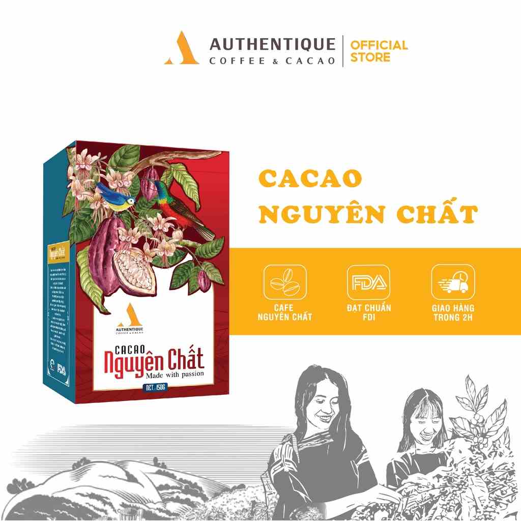 Cacao Nguyên Chất Không đường 150gr - Tốt cho sức khỏe - Đẹp da |Authenentique Cacao