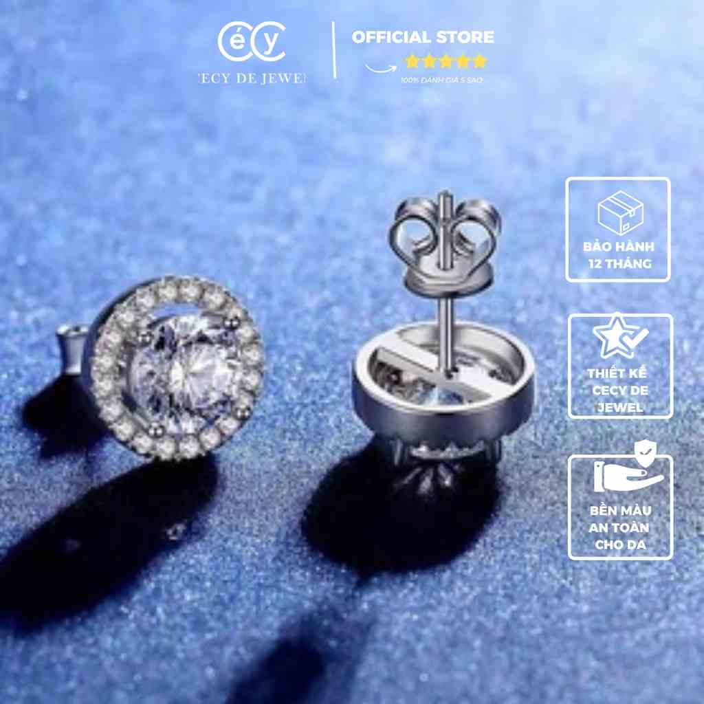 khuyên tai bạc cecy đính kim cương MOISSANITE trong vòng tròn nạm đá mang lại sự trẻ trung, thanh lịch cho nữ