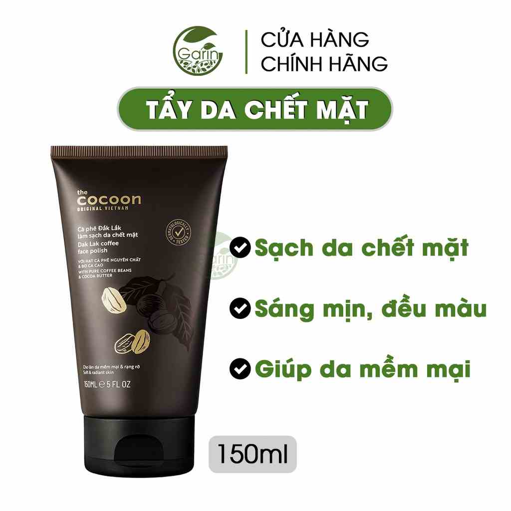 [Mã BMLTB35 giảm đến 35K đơn 99K] Cà phê đắk lắk tẩy tế bào da chết mặt Cocoon Garin 150ml cho da sáng mịn hơn