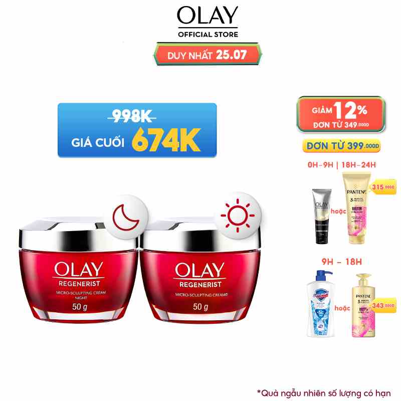 Combo 2: Kem Dưỡng Ngày & Đêm Căng Mướt, Sáng Khỏe & Ngừa Lão Hóa OLAY REGENERIST 50G X2