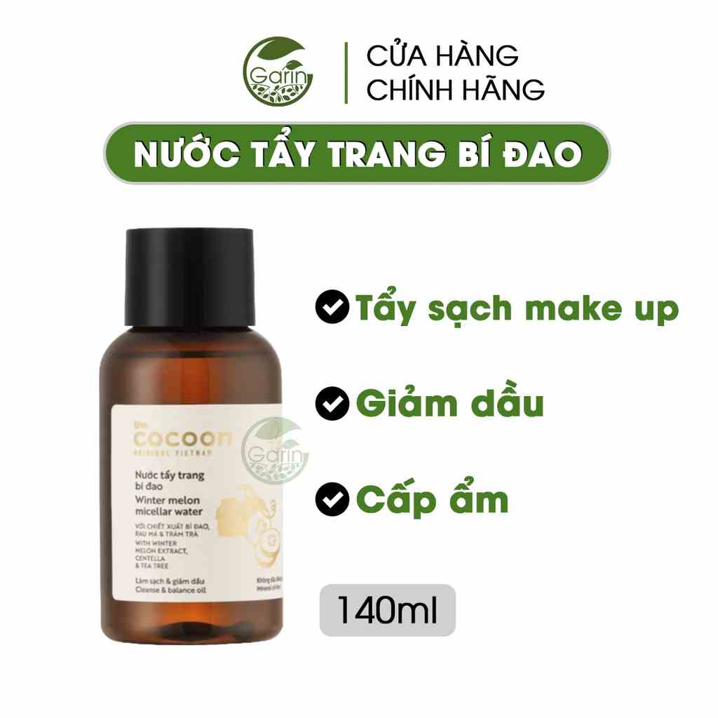 Nước tẩy trang bí đao cho da dầu mụn Cocoon Garin 140ml làm sạch lớp trang điểm bụi bẩn bả nhờn mang lại làn da sạch