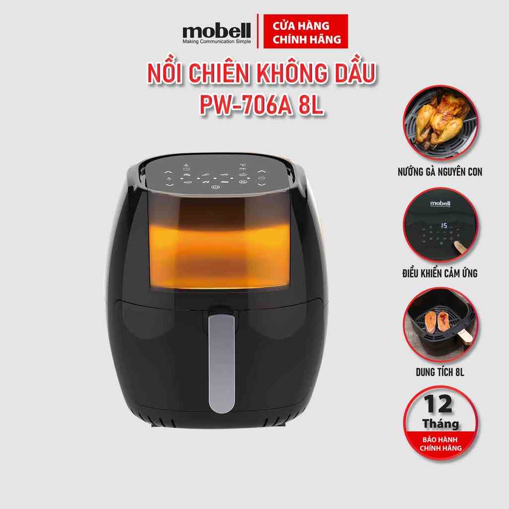 Nồi Chiên Không Dầu Mobell 8L Model PW-706A 1800W Màn Hình Cảm Ứng - Bảo Hành 12 Tháng