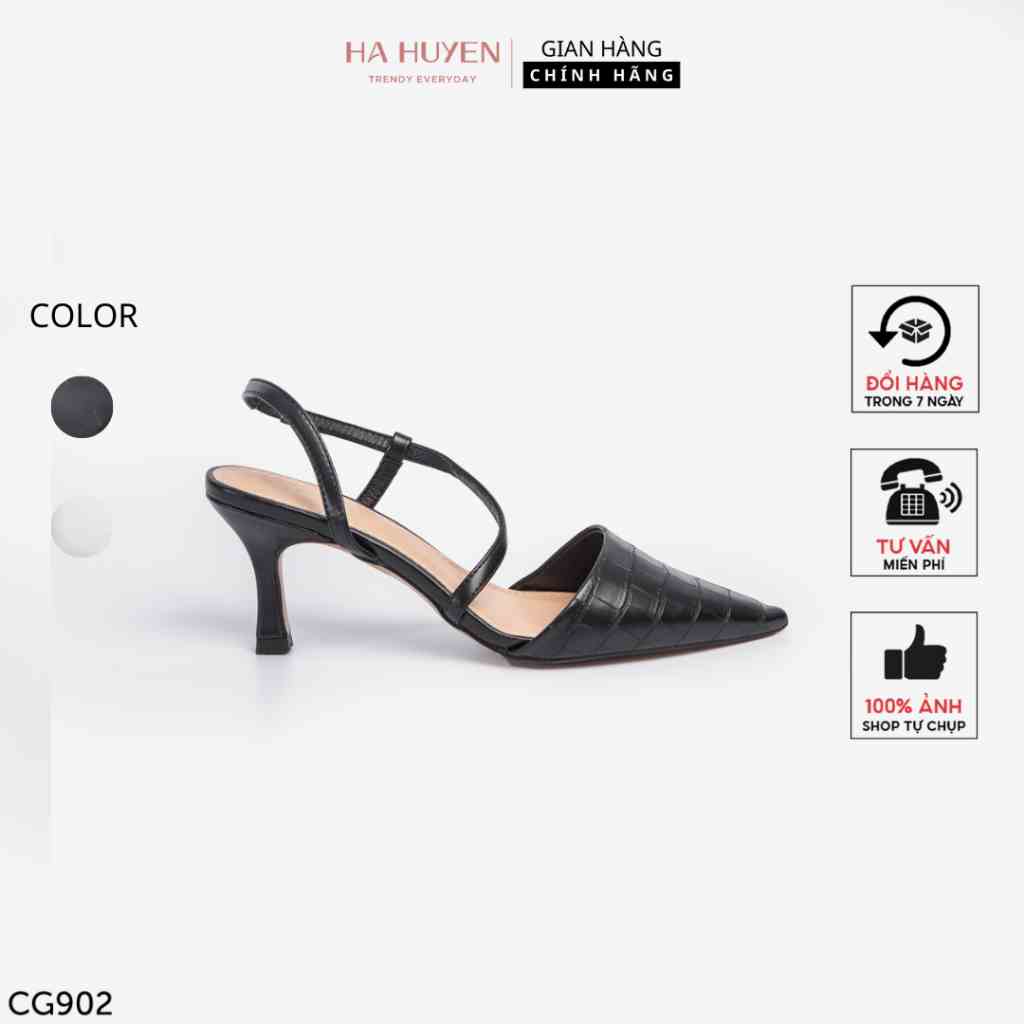 Giày cao gót mũi nhọn Hà Huyền Shoes gót nhọn 6 phân quai hậu da lì họa tiết vân cá sấu sành điệu - CG902