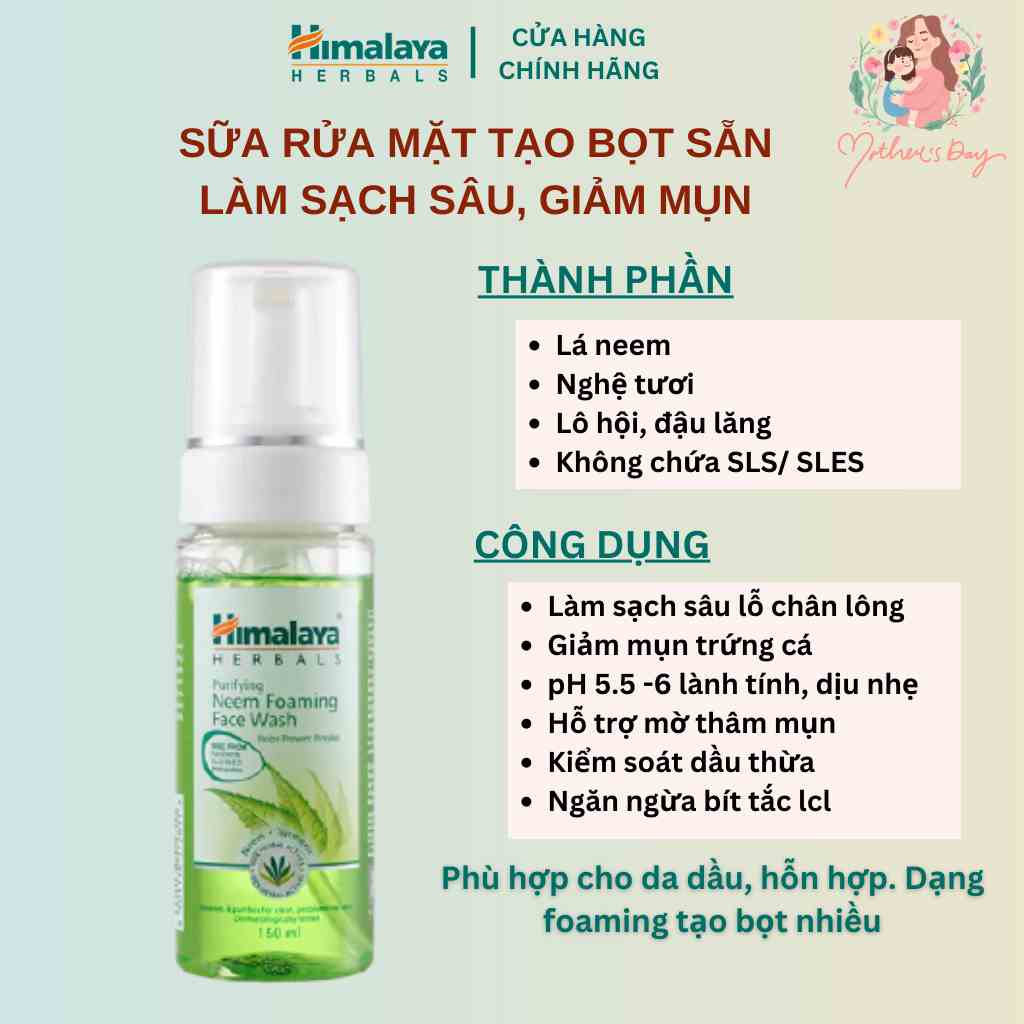 Sữa rửa mặt tạo bọt ngăn ngừa mụn Himalaya Purifying Neem Foaming Face Wash 150ml