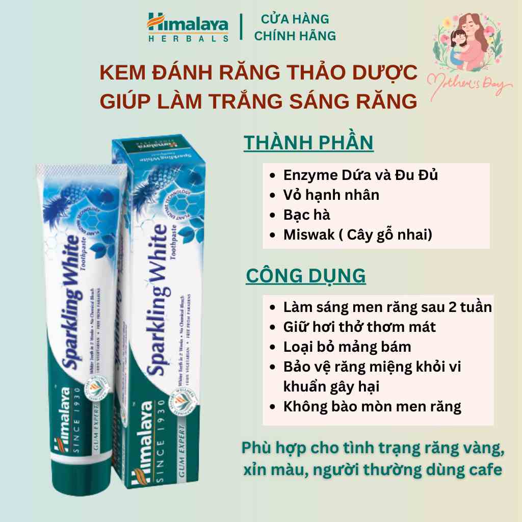 Kem đánh răng trắng sáng lấp lánh Himalaya Sparkling White Toothpaste 100g