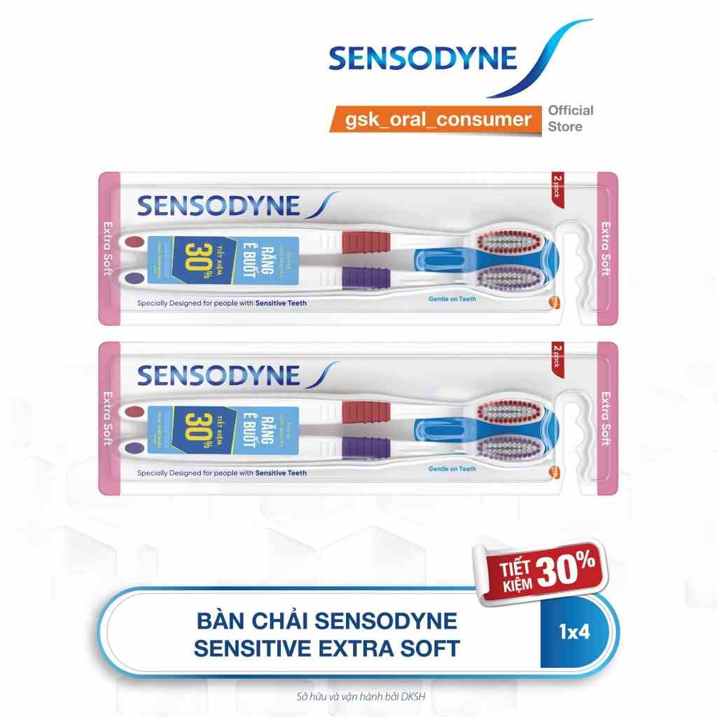 Bộ 4 bàn chải cho răng ê buốt Sensodyne Sensitive Ex Soft đầu lông tròn siêu mềm