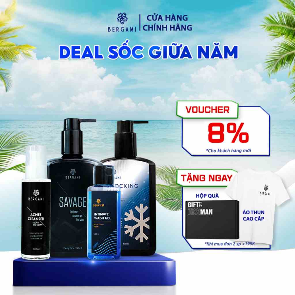 Combo Sữa Tắm Nam Hương Nước Hoa Bergami & Dầu Gội Hương Nước Hoa 330ml & Dung Dịch Vệ Sinh Nam 130ml& Sữa Rửa Mặt 100ml