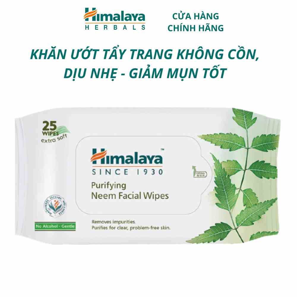 Khăn ướt tẩy trang không chứa cồn chiết xuất lá neem Himalaya Purifying Neem Facial Wipes 25 tờ