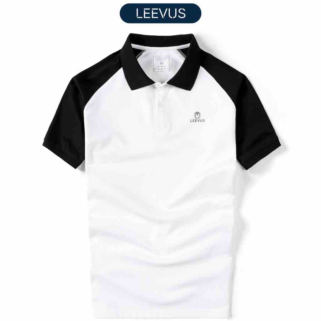 Áo polo nam phối Raglan logo LEEVUS đen trắng, trẻ trung vải CVC cá sấu APL204