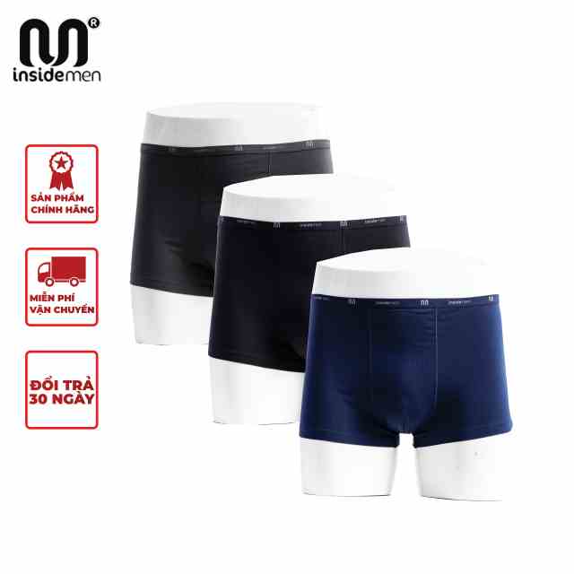 Combo 3 quần lót nam INSIDEMEN dáng đùi Boxer vải cotton mềm mịn thấm hút tốt kháng khuẩn IBX009