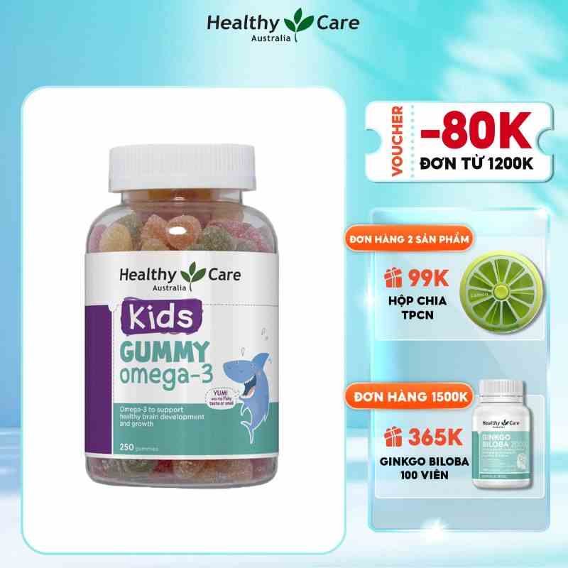 Kẹo dẻo tăng thị lực phát triển trí não Healthy Care Kids Gummy Omega-3 250 viên