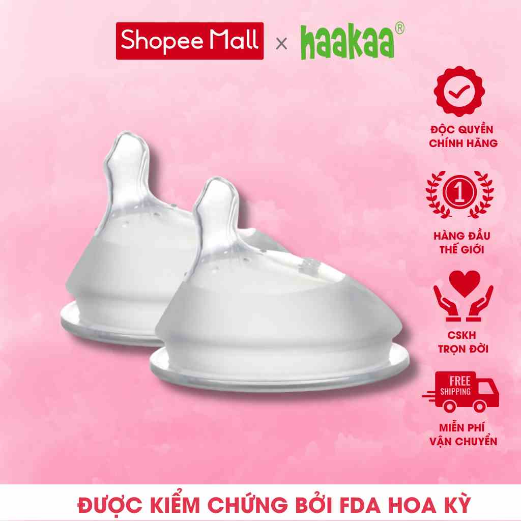 Núm ti Gen.3 Haakaa. Thiết kế lệch tâm độc quyền. Chất liệu silicone cao cấp, an toàn. Không chứa BPA, PVC và phthalate