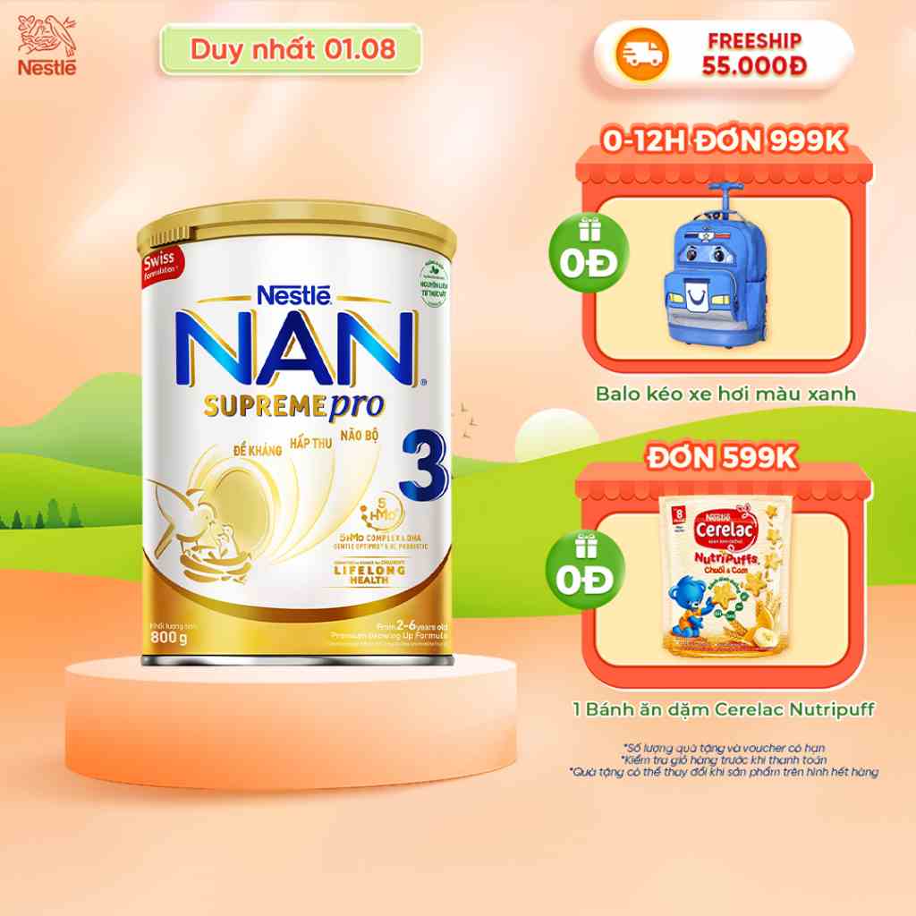 Sữa Bột Nestlé NAN SupremePro 3 với 5HMO giúp tăng đề kháng, đạm Gentle Optipro giúp dễ hấp thu & ngừa nguy cơ dị ứng