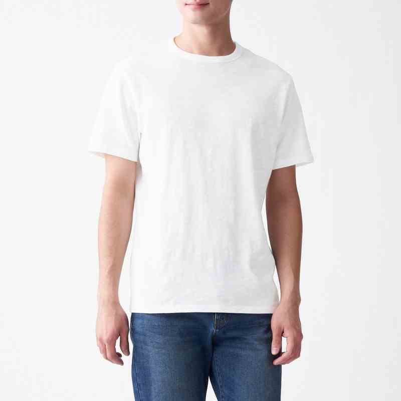 Muji Áo Thun Vải Jersey Sợi Slub Cổ Tròn Ngắn Tay