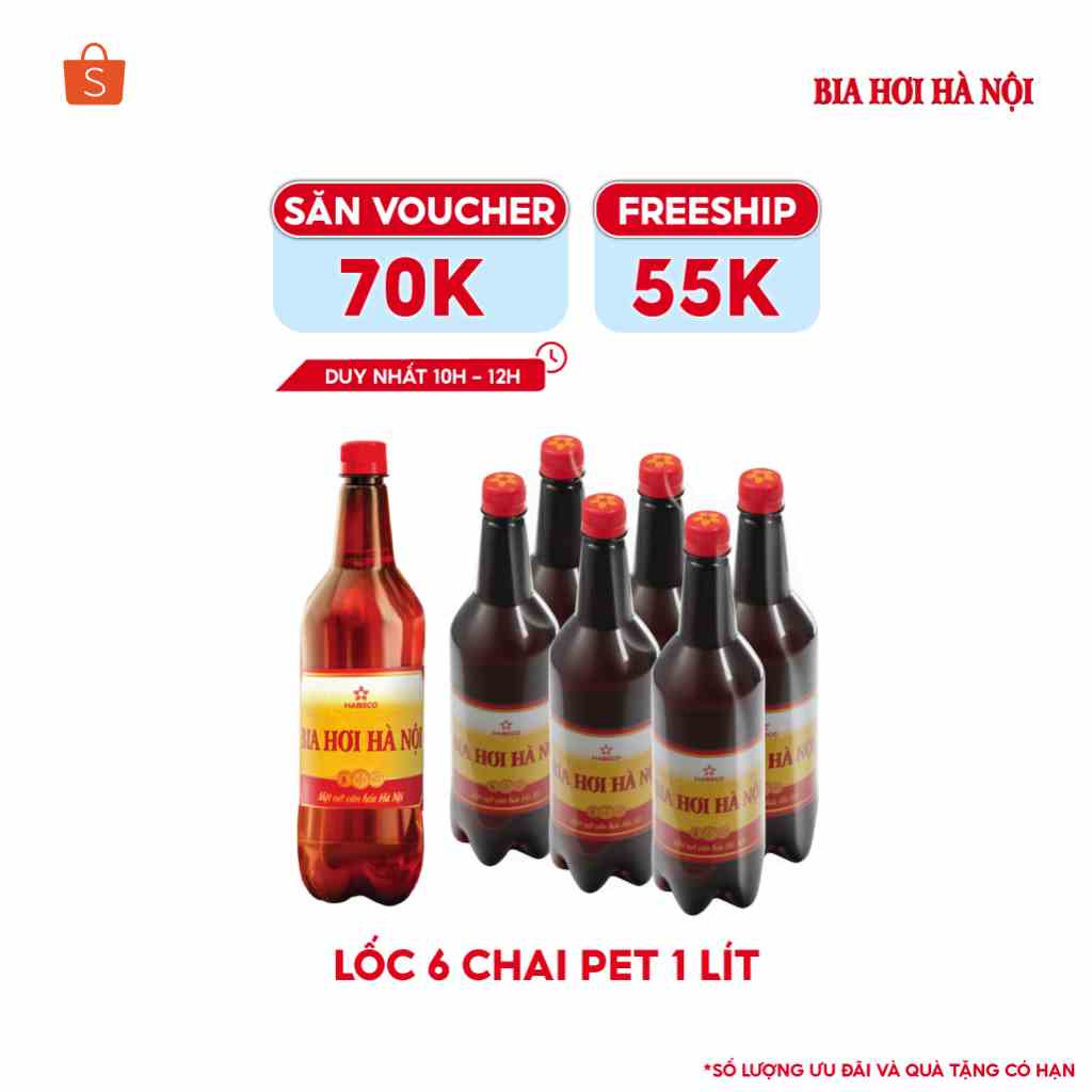 [Mã BMLTB35 giảm đến 35K đơn 99K] HỎA TỐC HÀ NỘI - Lốc 6 chai Bia Hơi Hà Nội - HABECO (1 lít/ chai)