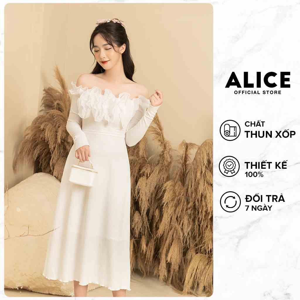 Váy Trễ Vai Bèo Ngực ALICE Chất Vải Thun Xốp Co Giãn Thiết Kế Dáng Váy Suông Ôm Eo Tôn Dáng V768