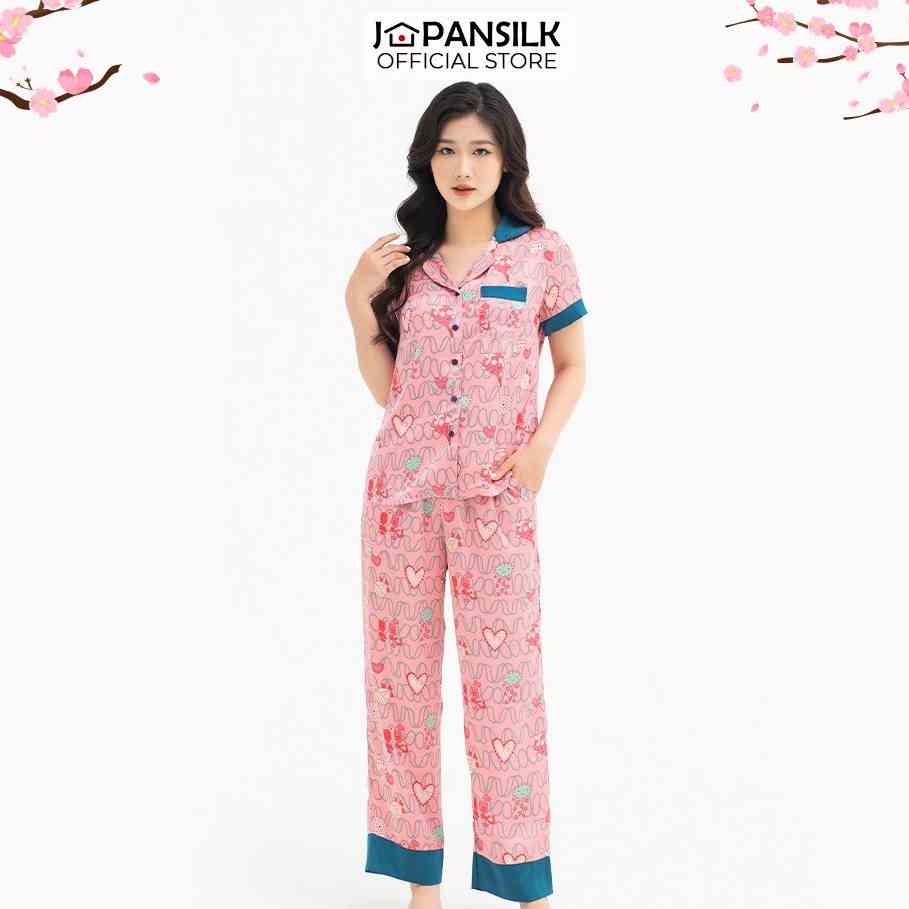 Đồ Ngủ Lụa Satin Nhật Pijama Ngắn Tay Mặc Nhà Họa Tiết Sóng Đáng Yêu JAPAN SILK Chính Hãng CD007 CD014