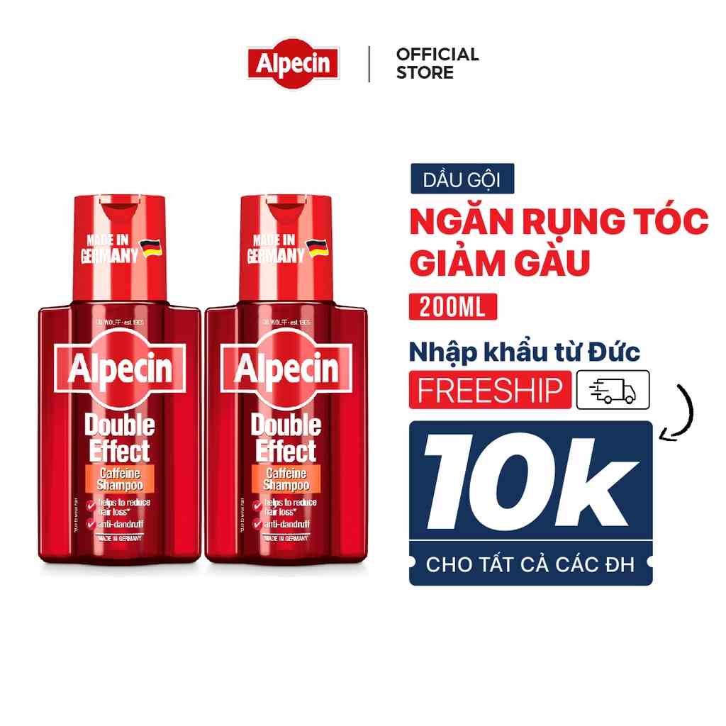 Combo 2 Dầu gội giảm gàu ngăn rụng tóc Caffeine Alpecin Double Effect Shampoo 200ml, sạch gàu cho da đầu dầu